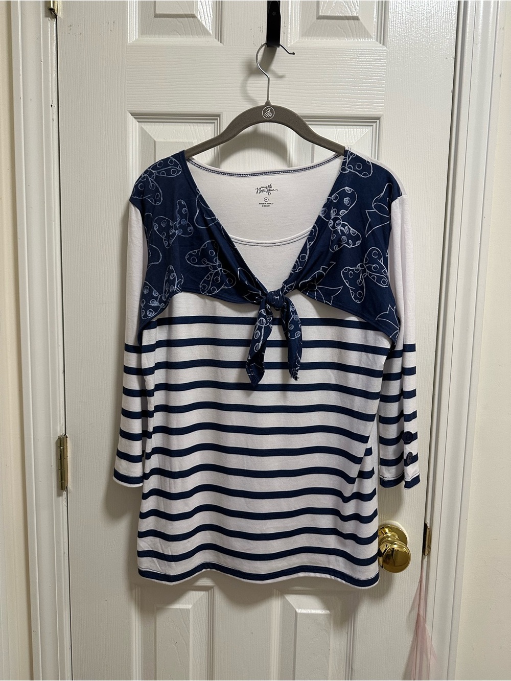 Disney Navy & White Striped Long Sleeve Tie-Front Top